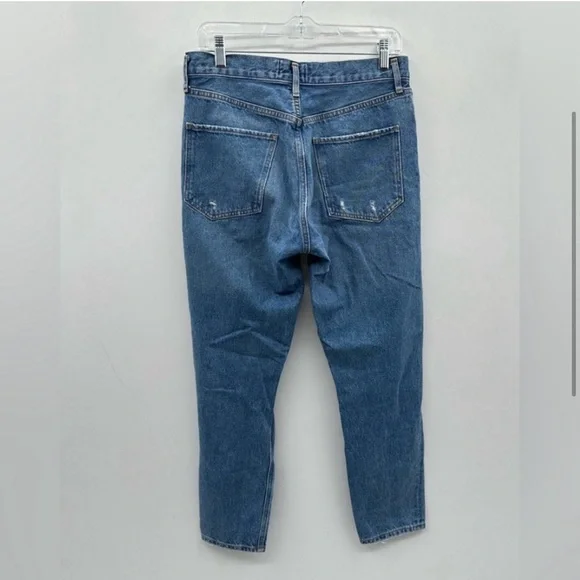 AGOLDE feel good blue buttonfly woman distress high rise straight ankle jean 28 - Picture 4 of 12